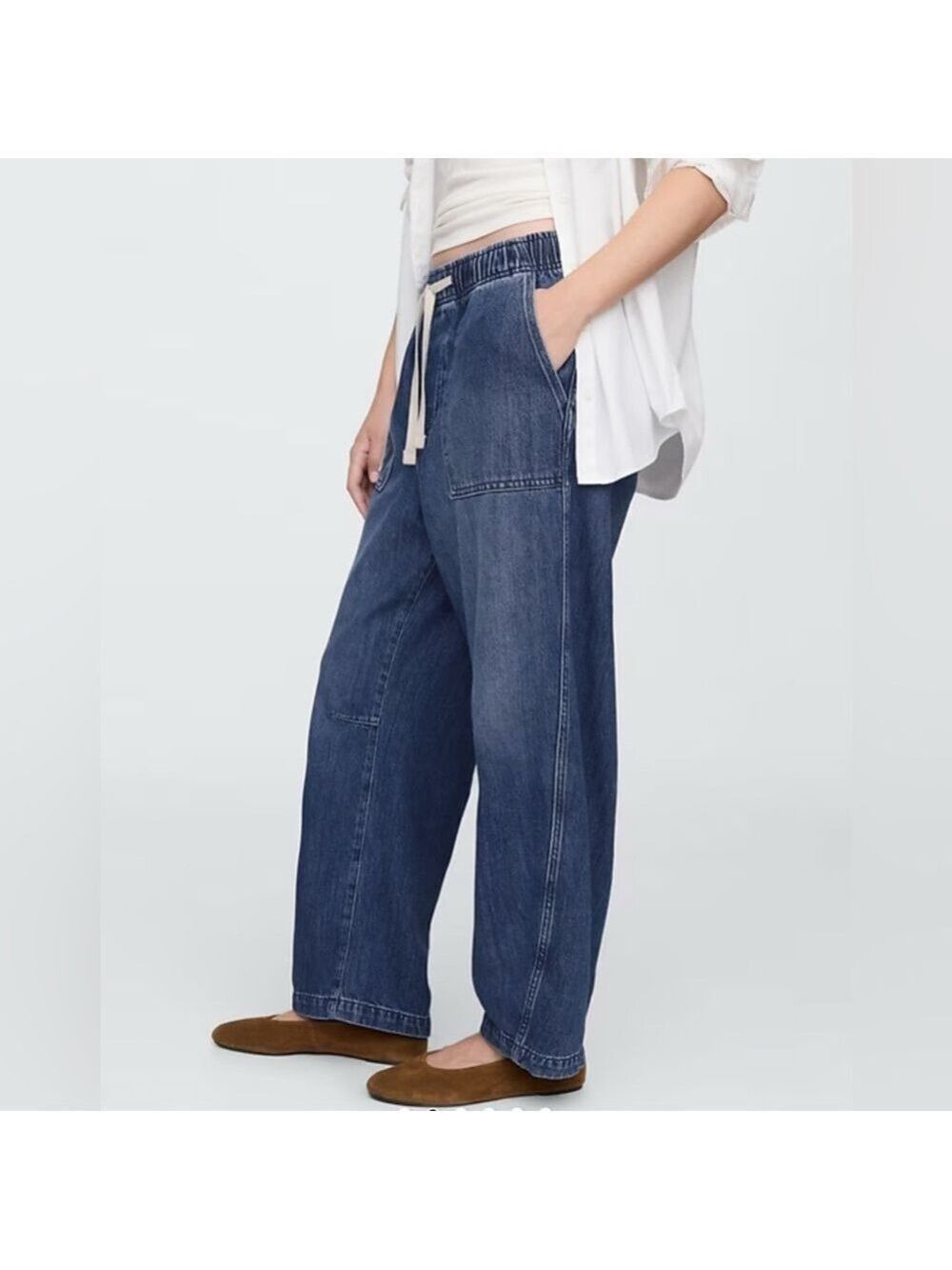 Gap Dark Wash Denim Utility Pull-On Barrel Jeans NWT Beachy BoHo Spring XL
